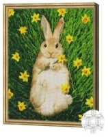 Pictura cu diamante după numere Art Gallery Premium Iepuraș printre narciși 40x50cm (QB204364)
