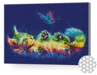 Pictura cu diamante după numere Art Gallery Premium Motănaș și fluture neon 30x40cm (XQB74389)