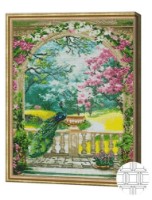 Pictura cu diamante după numere Art Gallery Premium Păun la terasă 40x50cm (QB204288)