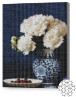 Pictura cu diamante după numere Art Gallery Premium Bujori pe fundal albastru 30x40cm (XQB76059)