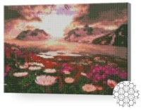 Pictura cu diamante după numere Art Gallery Premium Flori roz în munți 30x40cm (XQB76388)