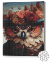 Pictura cu diamante după numere Art Gallery Premium Bufniță în coroniță de flori 30x40cm (XQB80199)