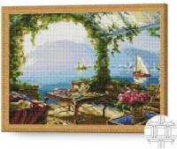 Pictura cu diamante după numere Art Gallery Premium Terasă cu privire spre mare 40x50cm (QB202236)