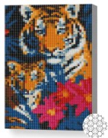 Pictura cu diamante după numere Art Gallery Premium Tigri printre flori tropice 20x30cm (XQC80072)