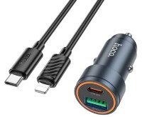 Автомобильная зарядка Hoco Z57A Glorious PD30W Type-C to Lightning Metal Gray