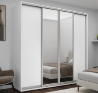 Dulap cu uşi glisante Nex Home 2xMirror + 2xPAL 300x60x240cm White (NX-00001765)