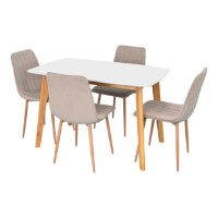 Set masă și scaune Evelin Cooper White/Bella Beech + 4 XR-154 WO Light Beige