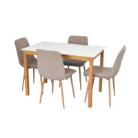 Set masă și scaune Evelin Gloria White/Bella Beech + 4 XR-154 WO Light Beige