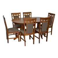 Set masă și scaune Evelin HV-24V Burnish Oak + 6 Deppa R Burnish Oak/Ekea-12 Dark Brown