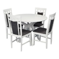 Set masă și scaune Evelin Raffles Round White + 4 Deepa R White/NV-10WP Grey