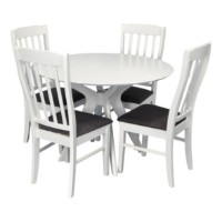 Set masă și scaune Evelin Raffles Round White + 4 Wenyl White/NV-10WP Grey