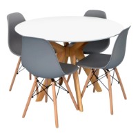 Комплект для столовой Evelin Raffles Round White/Bella Beech + 4 LC-021 Grey