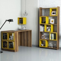 Masa de birou Trendy Cutie Walnut/Yellow 120x65x75cm GTR001044 imaginea #1 — magazin online Desire.md