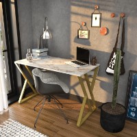 Masa de birou Trendy Gyza White/Gold 120x75x60cm GTR005735 imaginea #1 — magazin online Desire.md
