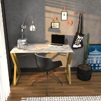 Masa de birou Trendy Gyza White/Gold 120x75x60cm GTR005735 imaginea #2 — magazin online Desire.md