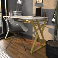 Masa de birou Trendy Gyza White/Gold 120x75x60cm GTR005735 imaginea #3 — magazin online Desire.md