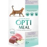 Hrană umedă pentru pisici Optimeal Adult Cat Hairball Control Duck & Liver 85g