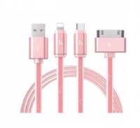 USB Кабель Hoco UPL12 One Pull Three Metal Jelly Knitted Rose Gold