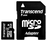 Карта памяти Transcend MicroSDHC 8Gb Class 4 + SD adapter (TS8GUSDHC4)