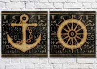 Pictură ArtPoster Anchor and steering wheel on vintage Black background (3453079)
