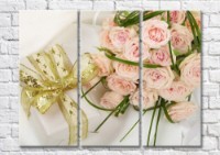 Pictură Magic Color Bouquet of Cream roses and a gift with a Golden bow (500145)