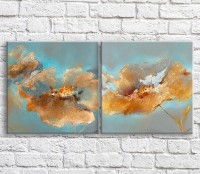 Pictură ArtPoster Beige poppies in watercolor on a Blue background, diptych (3467652)
