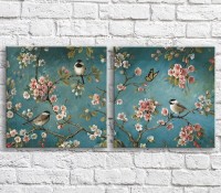 Картина ArtPoster Birds and butterflies on sakura branch on Blue background (3467761)