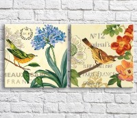 Картина ArtPoster Birds and colorful flowers on the background of the text (3467763)