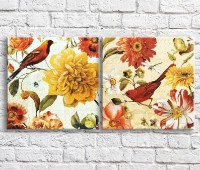 Картина ArtPoster Birds on a branch against a background of colorful flowers (3467767)