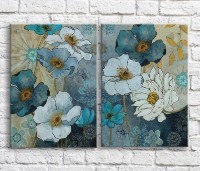 Картина ArtPoster Blue and White poppies on a background of plants and patterns (3467861)