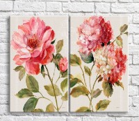 Картина ArtPoster Bright/Pink flowers in oil on a Beige background (3467864)