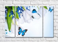 Картина ArtPoster Butterflies and a bouquet with White tulips and Blue flowers (500056)