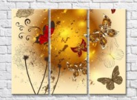 Картина ArtPoster Butterflies and dandelions on a Beige background with a Golden sun (500057)