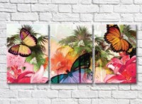 Картина ArtPoster Butterflies and lilies on the background of tropical plants (3565216)