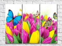 Картина ArtPoster Butterflies on Yellow and Purple tulips (500058)
