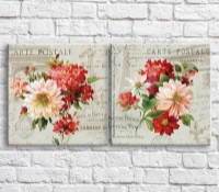 Картина ArtPoster Colorful bouquet of flowers on the background of architecture and text, vintage, diptych (3467746)