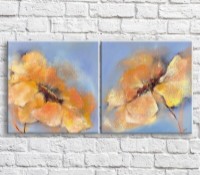 Картина ArtPoster Cream poppies in watercolor on a Blue background, diptych (3467749)