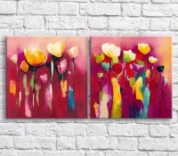 Картина ArtPoster Multicolored poppies in oil on a Red background (3467776)