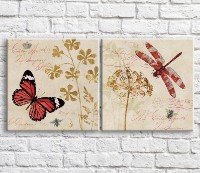 Картина ArtPoster Red butterfly and dragonfly on the background of plants and text (3467732)