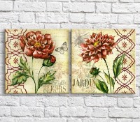 Картина ArtPoster Red jardine against a background of butterflies and patterns, diptych (3467743)