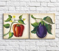 Картина ArtPoster Red peppers and eggplant on a Beige background (3478744)