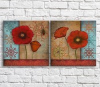 Картина ArtPoster Red poppies in oil on a background of snowflakes (3467814)