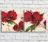 Картина ArtPoster Red tulips in oil on a Light/Pink background (3467751)