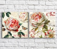 Картина ArtPoster Red/White peonies and butterflies on a Beige background, diptych (3467754)