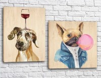 Картина ArtPoster Two trendy dogs with glass and chewing gum (3453062)