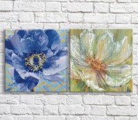 Картина ArtPoster White gerbera and Blue poppy in oil, diptych (3467646)