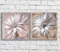 Картина ArtPoster White gerbera in oil on a Beige background, diptych (3467645)