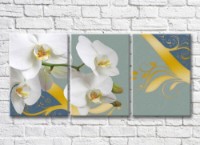 Картина ArtPoster White orchid and Gold patterns on a Blue background (3565226)