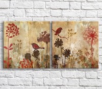 Картина ArtPoster Wildflowers and birds in vintage style, graphics, diptych (3467757)