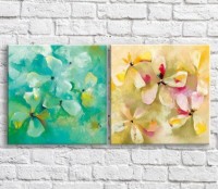 Картина ArtPoster Wildflowers on a Yellow and Blue background oil, diptych (3467755)